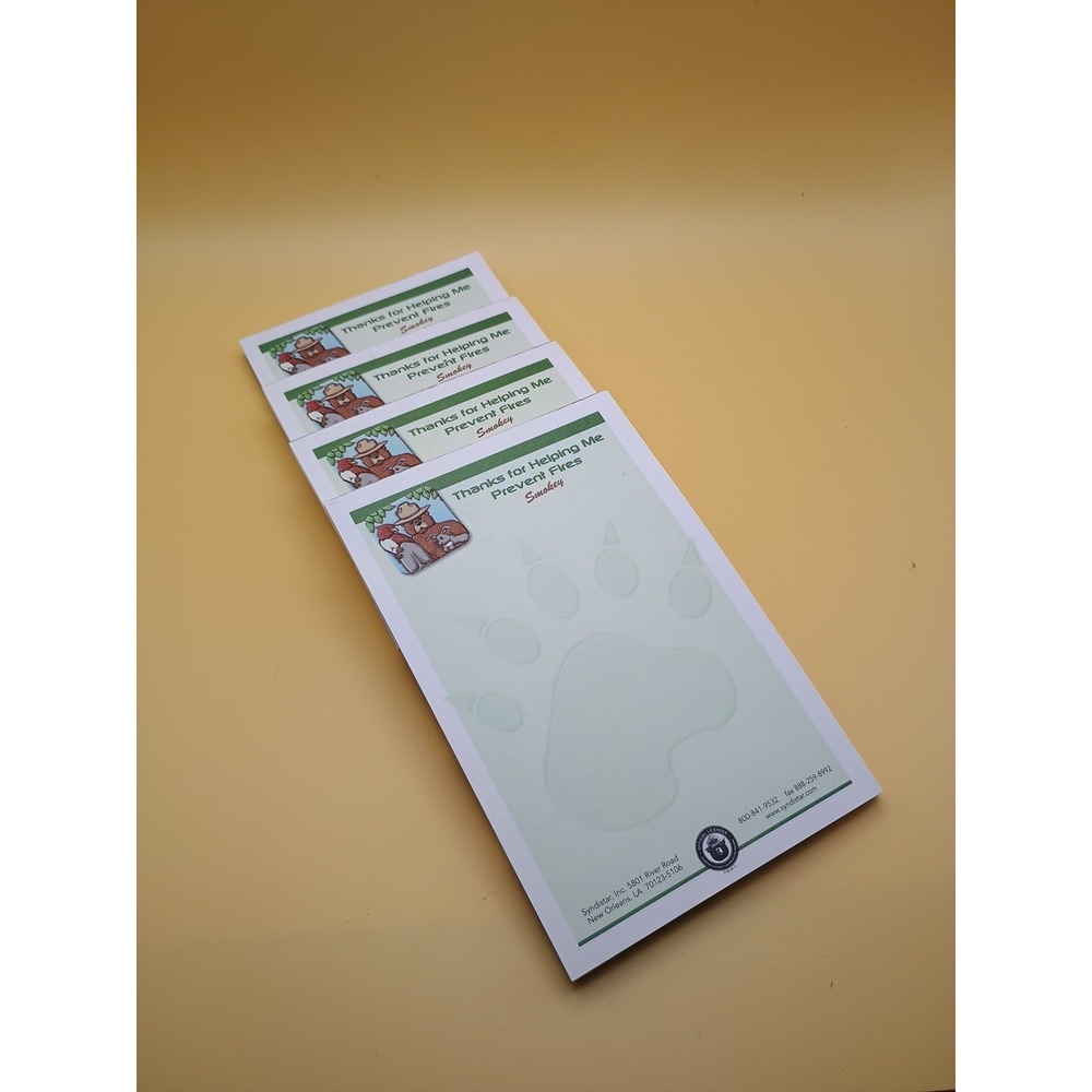 Smokey Bear Prevent Fires Notepad Set of 4 Syndistar Official Licensed Vintage